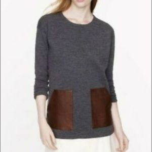 J.Crew grey with tan leather pocket sweater Size XS